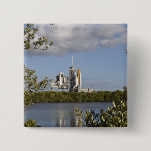 Space Shuttle Atlantis sits ready 15 Cm Square Badge