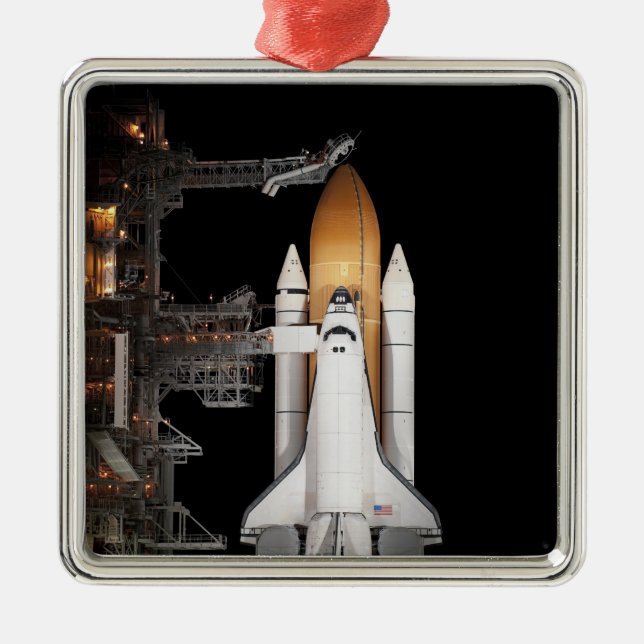 Space shuttle Atlantis sits ready Metal Tree Decoration (Front)