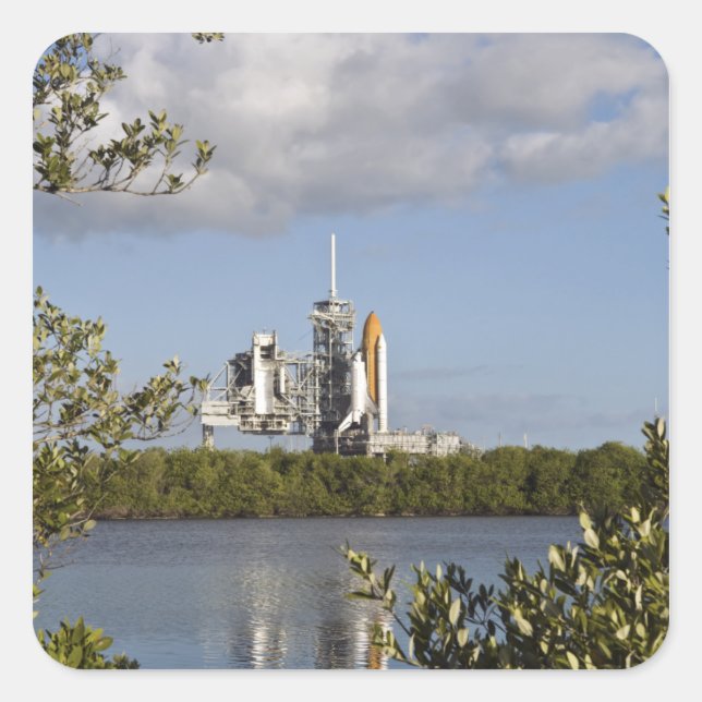 Space Shuttle Atlantis sits ready Square Sticker (Front)