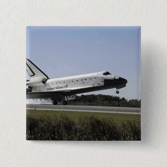 Space shuttle Atlantis touches down 3 15 Cm Square Badge (Front)