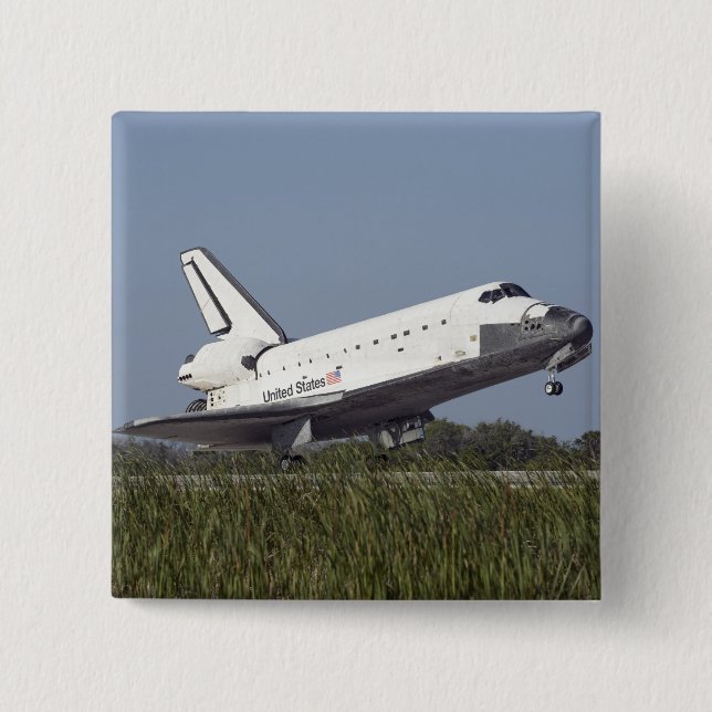Space shuttle Atlantis touches down on Runway 3 15 Cm Square Badge (Front)