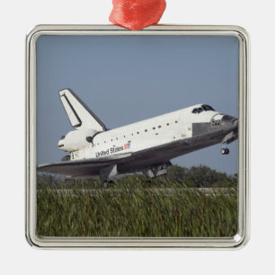 Space shuttle Atlantis touches down on Runway 3 Metal Ornament