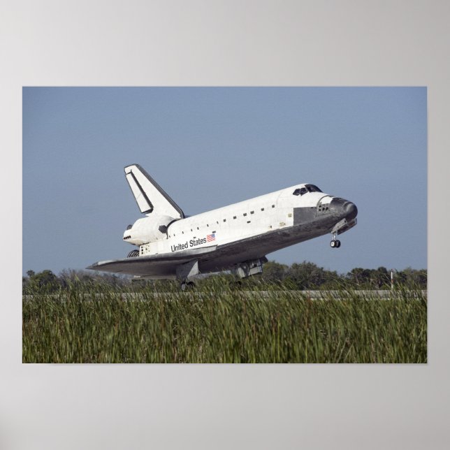Space shuttle Atlantis touches down on Runway 3 Poster (Front)