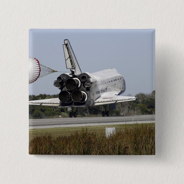 Space shuttle Atlantis unfurls its drag chute 2 15 Cm Square Badge (Front)