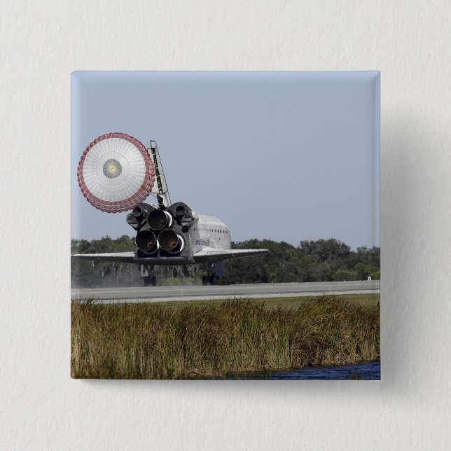 Space shuttle Atlantis unfurls its drag chute 3 15 Cm Square Badge (Front)