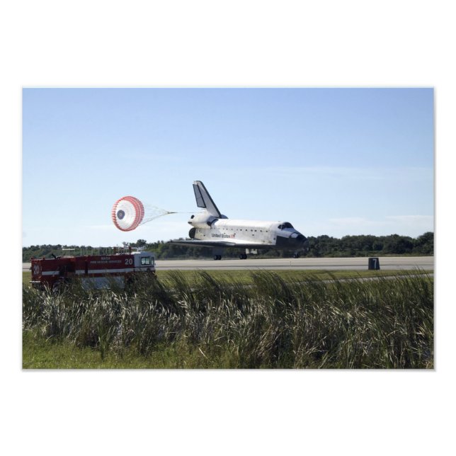 Space shuttle Atlantis unfurls its drag chute 3 Photo Print (Front)