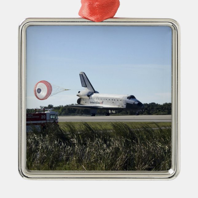 Space shuttle Atlantis unfurls its drag chute Metal Ornament (Front)