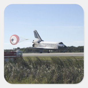 Space shuttle Atlantis unfurls its drag chute Square Sticker