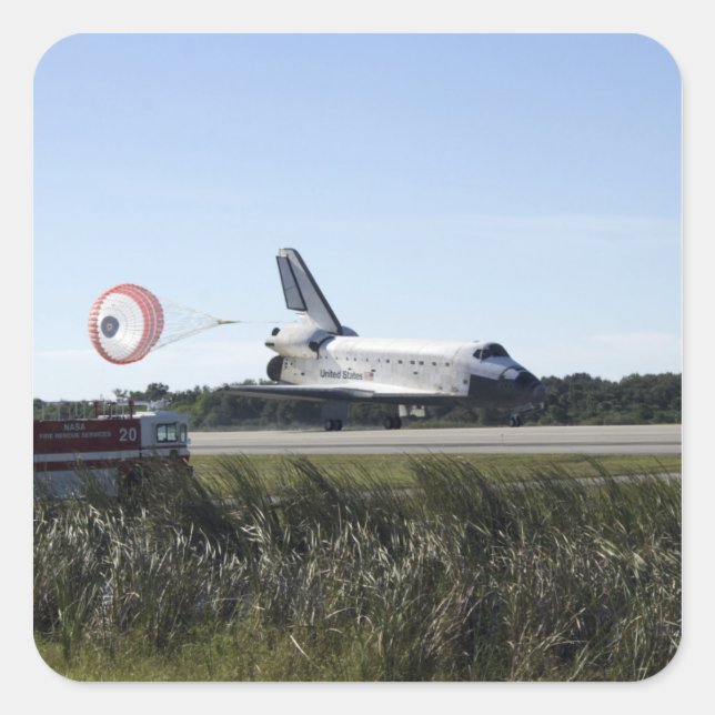 Space shuttle Atlantis unfurls its drag chute Square Sticker (Front)