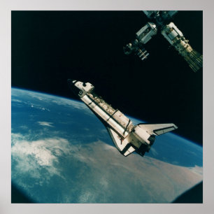 Space Shuttle Atlantis with MIR Poster