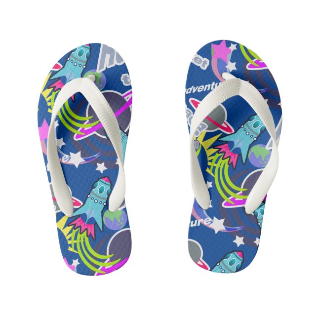 Space Shuttle Blue. Kid's Flip Flops (Footbed)