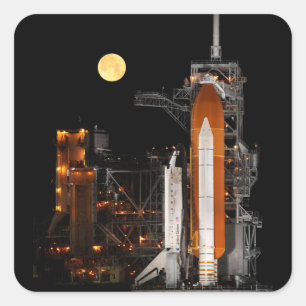 Space Shuttle Discovery and Moon Square Sticker