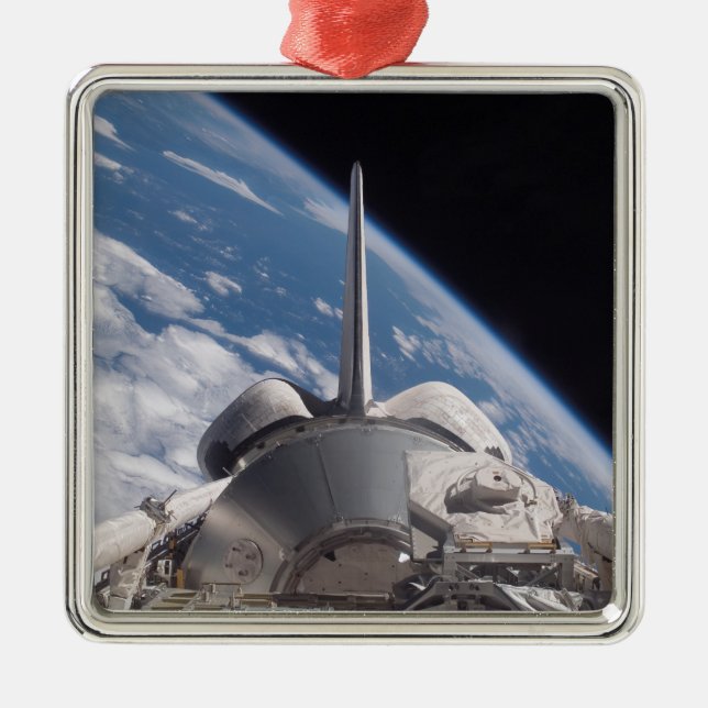 Space Shuttle Discovery backdropped by Earth Metal Ornament (Front)