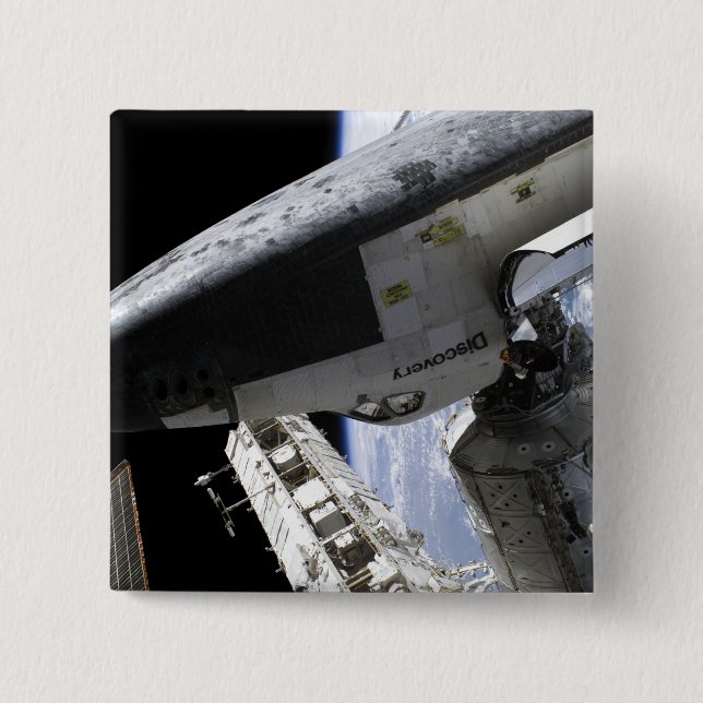 Space Shuttle Discovery docked 15 Cm Square Badge (Front)