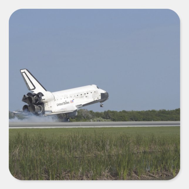 Space shuttle Discovery lands on Runway 33 4 Square Sticker (Front)