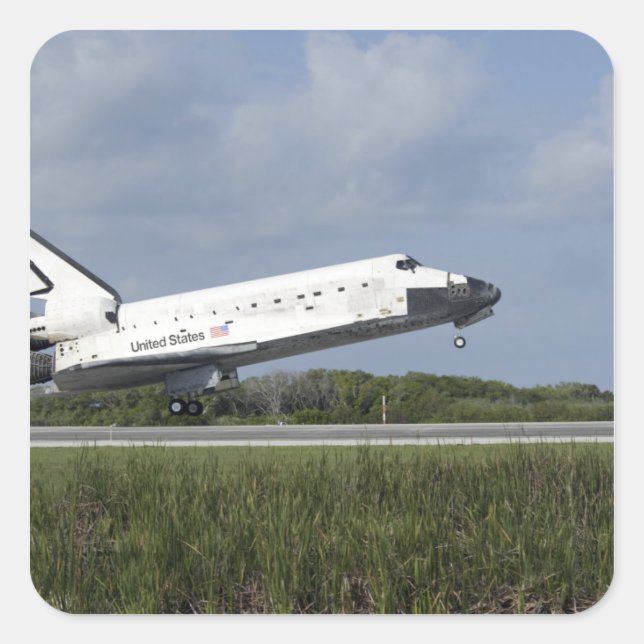 Space shuttle Discovery lands on Runway 33 Square Sticker (Front)