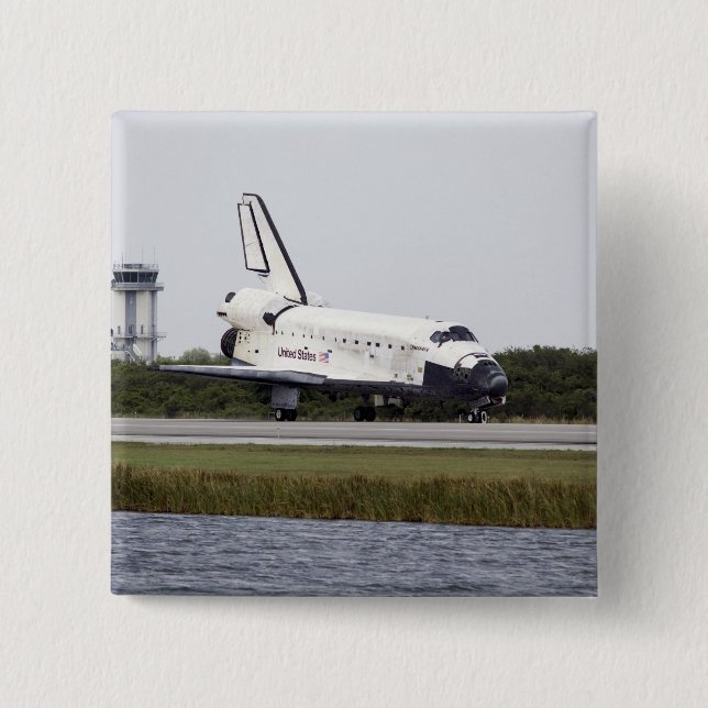 Space Shuttle Discovery on the runway 15 Cm Square Badge (Front)