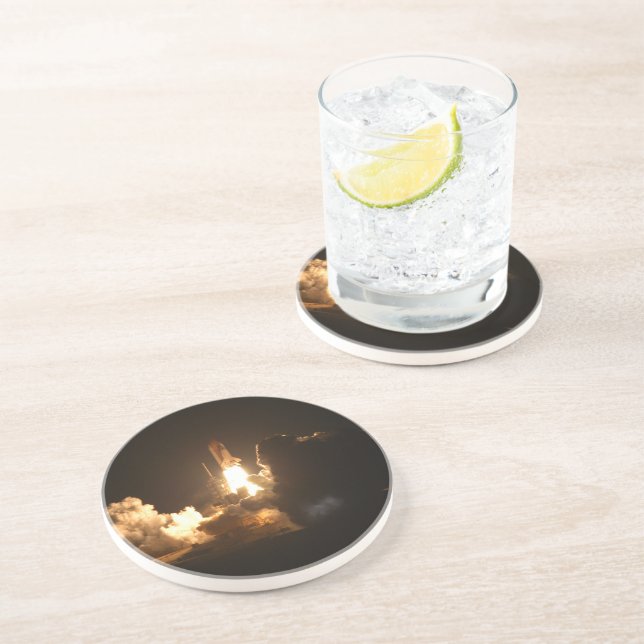 Space Shuttle Earth Orbital Spacecraft Night Canva Coaster (Side)
