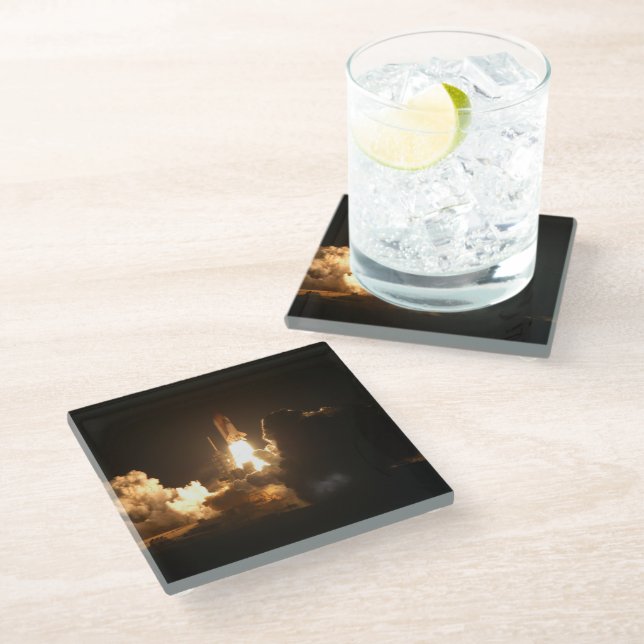 Space Shuttle Earth Orbital Spacecraft Night Canva Glass Coaster (Angled)
