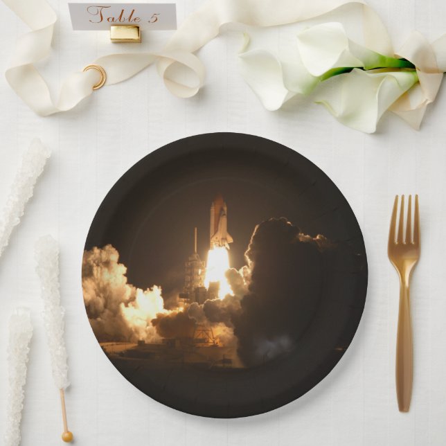 Space Shuttle Earth Orbital Spacecraft Night Canva Paper Plate (Wedding)