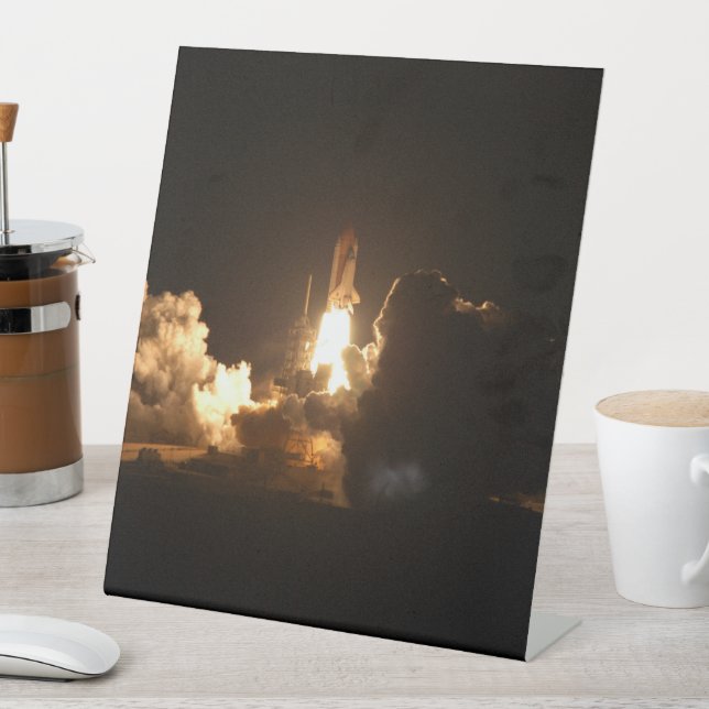 Space Shuttle Earth Orbital Spacecraft Night Canva Pedestal Sign (In SItu)
