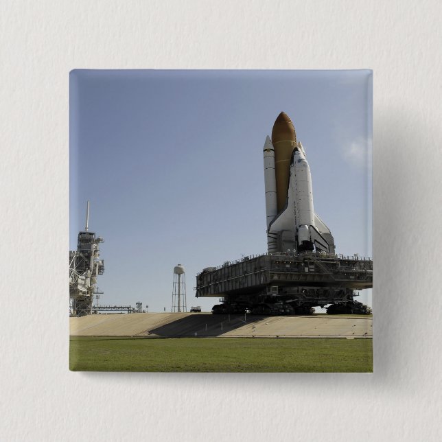 Space Shuttle Endeavour approaches the launch p 15 Cm Square Badge (Front)
