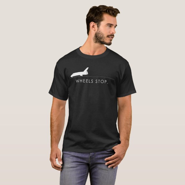Space Shuttle Landing/Wheels Stop Black T Shirt (Front Full)