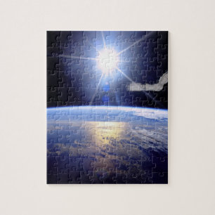 Space Shuttle Robot Arm Earth Orbit Sunburst Jigsaw Puzzle