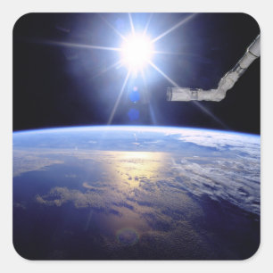 Space Shuttle Robot Arm Earth Orbit Sunburst Square Sticker