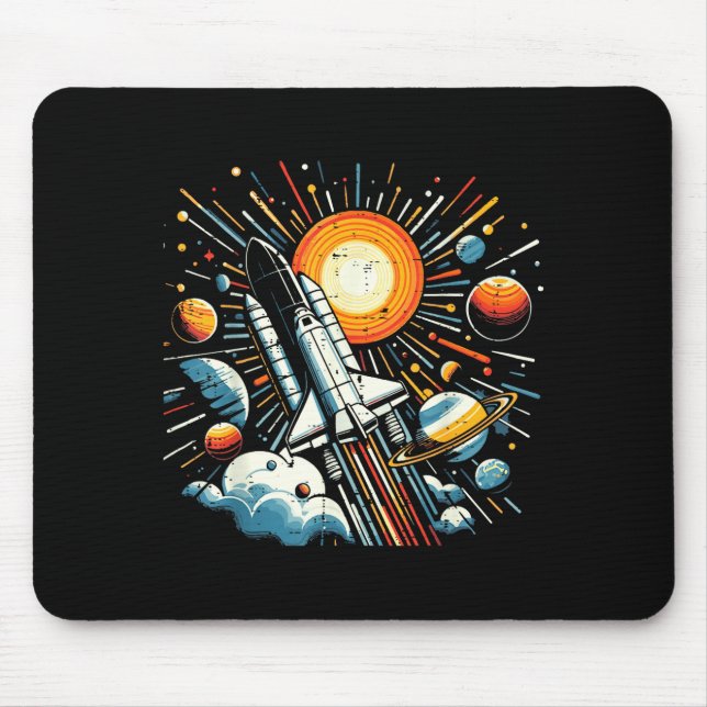 Space Shuttle Sun Planets Rocket Galaxy Boys Kids  Mouse Pad (Front)