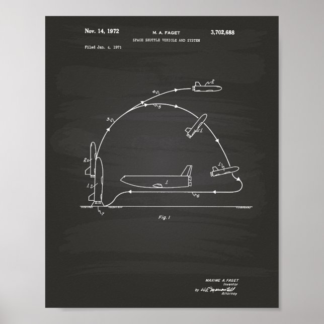 Space Shuttle Vehicle 1972 Patent - Chalkboard Poster (Front)