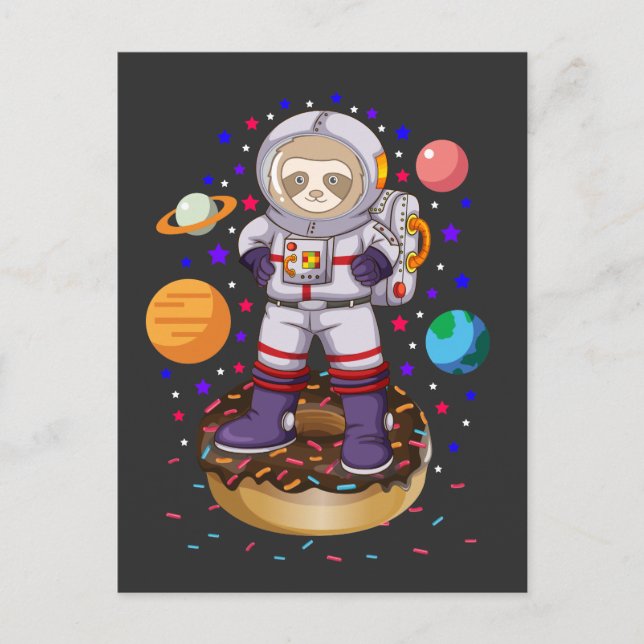 Space Sloth Astronaut Galaxy Planet Doughnut Candy Postcard (Front)