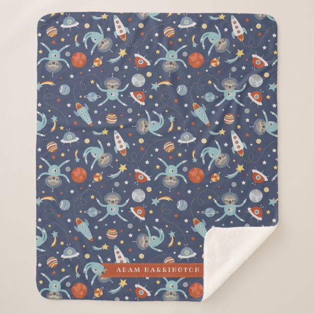 Space Sloths - Custom Name Sherpa Blanket (Front)