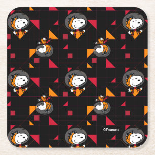 SPACE   Snoopy Space Suit Black Pattern Square Paper Coaster