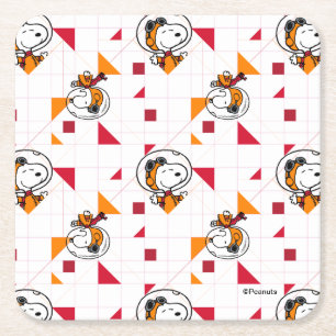 SPACE   Snoopy Space Suit White Pattern Square Paper Coaster