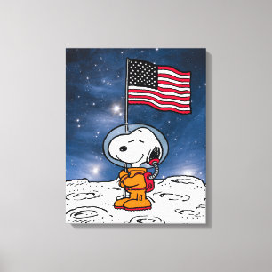 SPACE Snoopy With Flag Astronaut Canvas Print