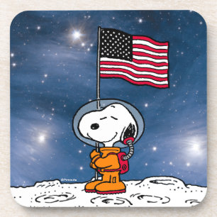 SPACE   Snoopy With Flag Astronaut Coaster