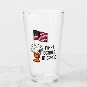 SPACE Snoopy With Flag Astronaut Glass