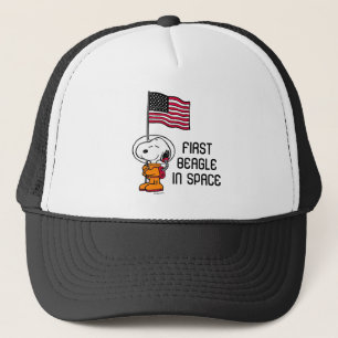 SPACE   Snoopy With Flag Astronaut Trucker Hat