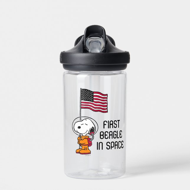 SPACE | Snoopy With Flag Astronaut Water Bottle (Front)