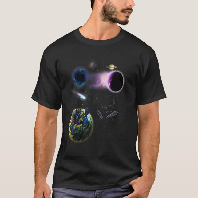 Space Solar System Galaxy Astronaut Universe Plane T-Shirt (Front)