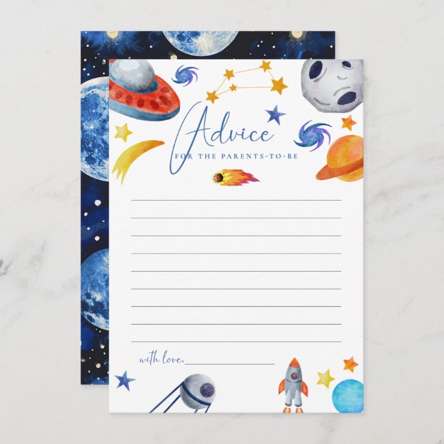 Space Solar System | Watercolor Baby Shower Advise Enclosure Card (Front/Back)