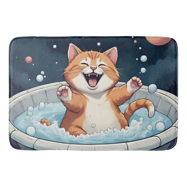 Space Spa Cat – Cosmic Bubble Bath Fun Mat (Front)