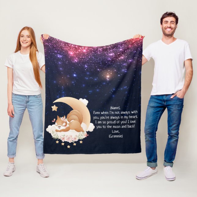 Space Sparkles Whimsical Squirrel Custom Letter Fleece Blanket (In Situ)