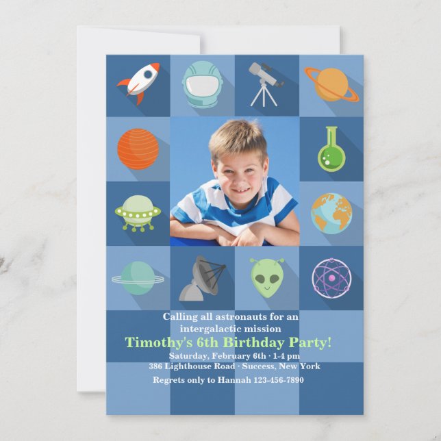 Space Squares Photo Invitation (Front)