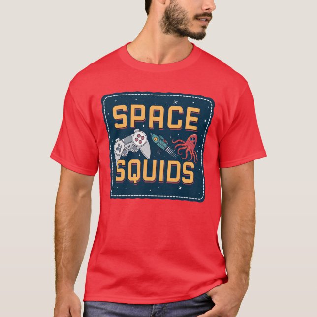 Space Squids Retro Video Game friends T-Shirt (Front)