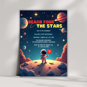 Space Stars Astronaut Boy 4th Birthday Invitation
