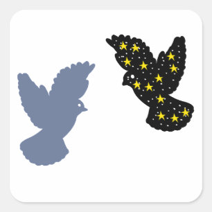 Space Stars Bird & Blue Bird Silhouette Square Sticker