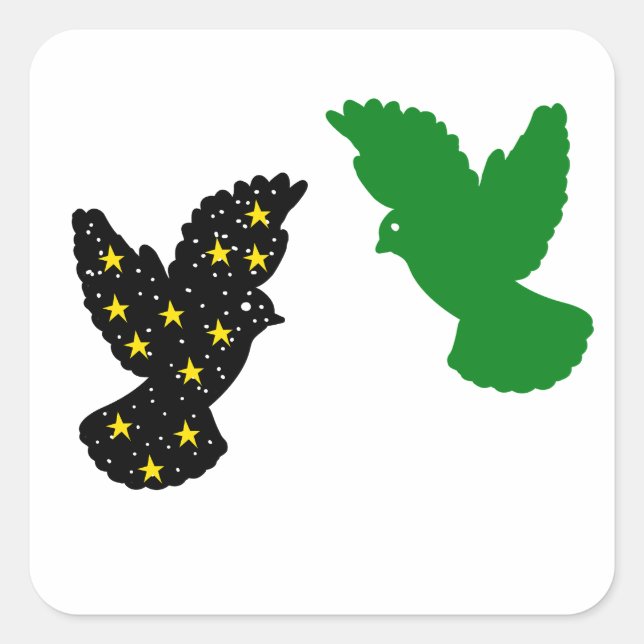 Space Stars Bird & Green Bird Square Sticker (Front)