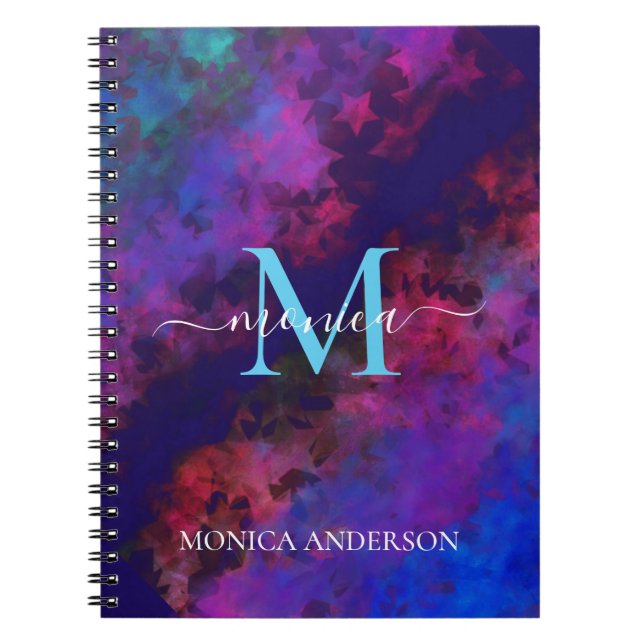 Space Stars Galaxy Navy Blue Monogram Name Notebook (Front)